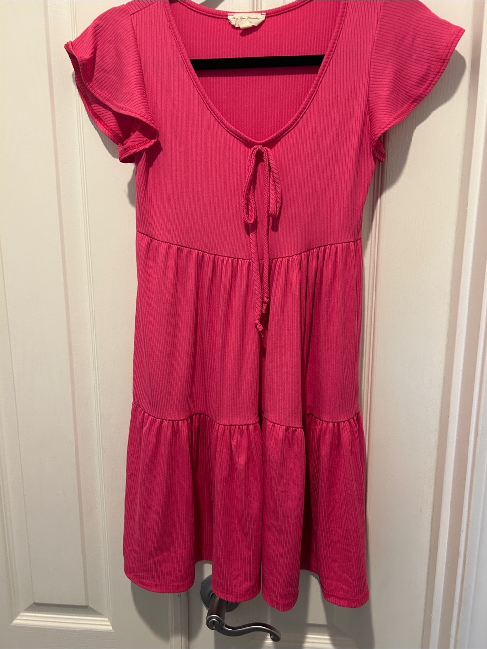 See You Monday Hot Pink Tie-Front Tiered Casual Dress